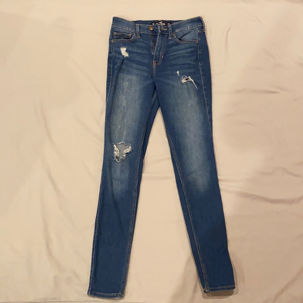 Hollister High-Rise Super Skinny Ripped Blue Jeans